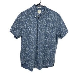 J.Crew Anchor Print Button Up Shirt Mens L Blue Nautical Coastal Preppy Resort